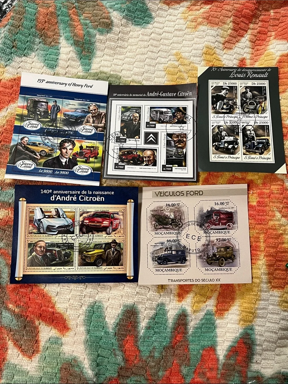 Vintage Classic Car Stamp Collection Sheets - Multicolor